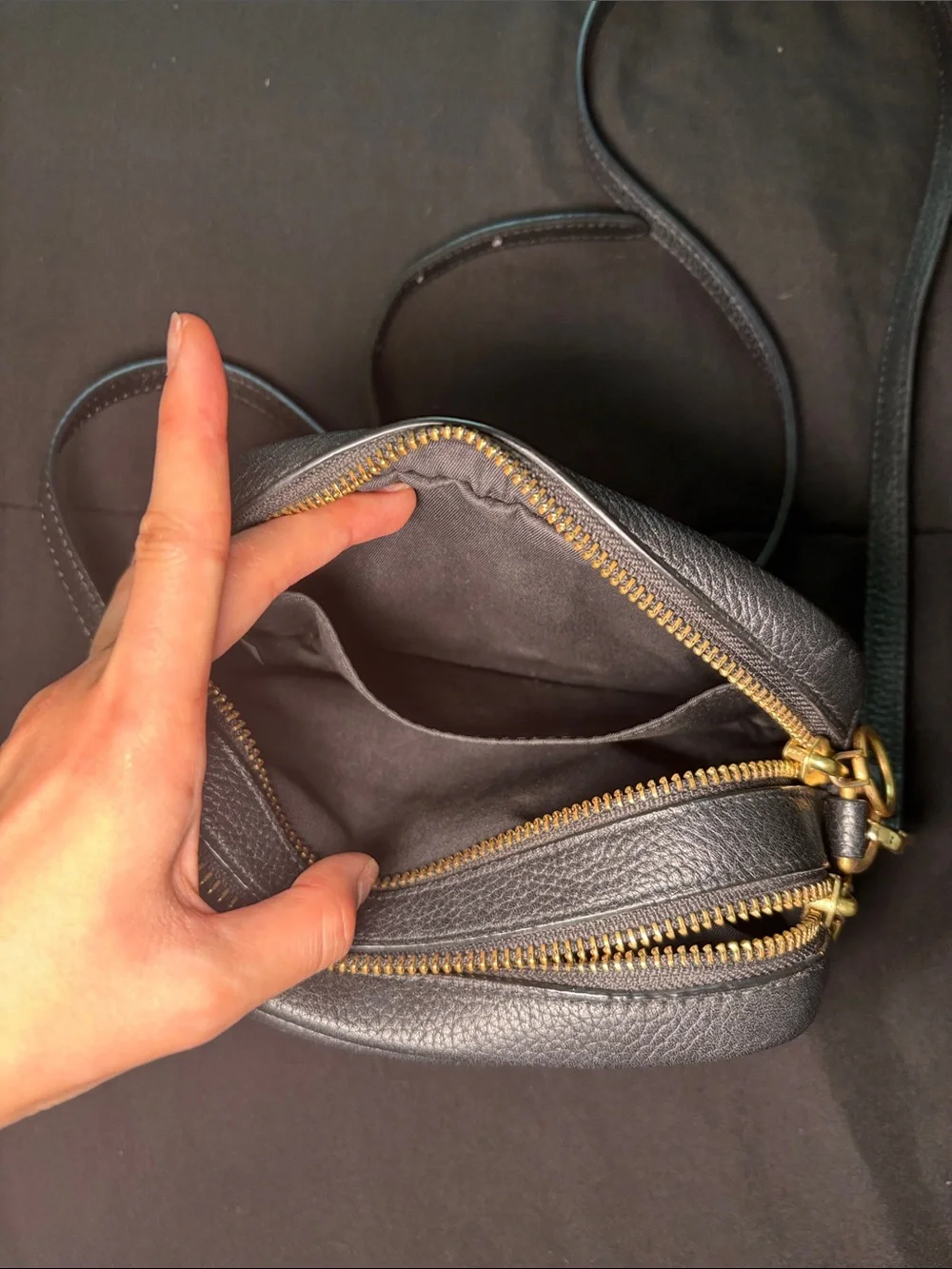 Tory Burch Black Pebbled Leather Crossbody with Embossed Logo